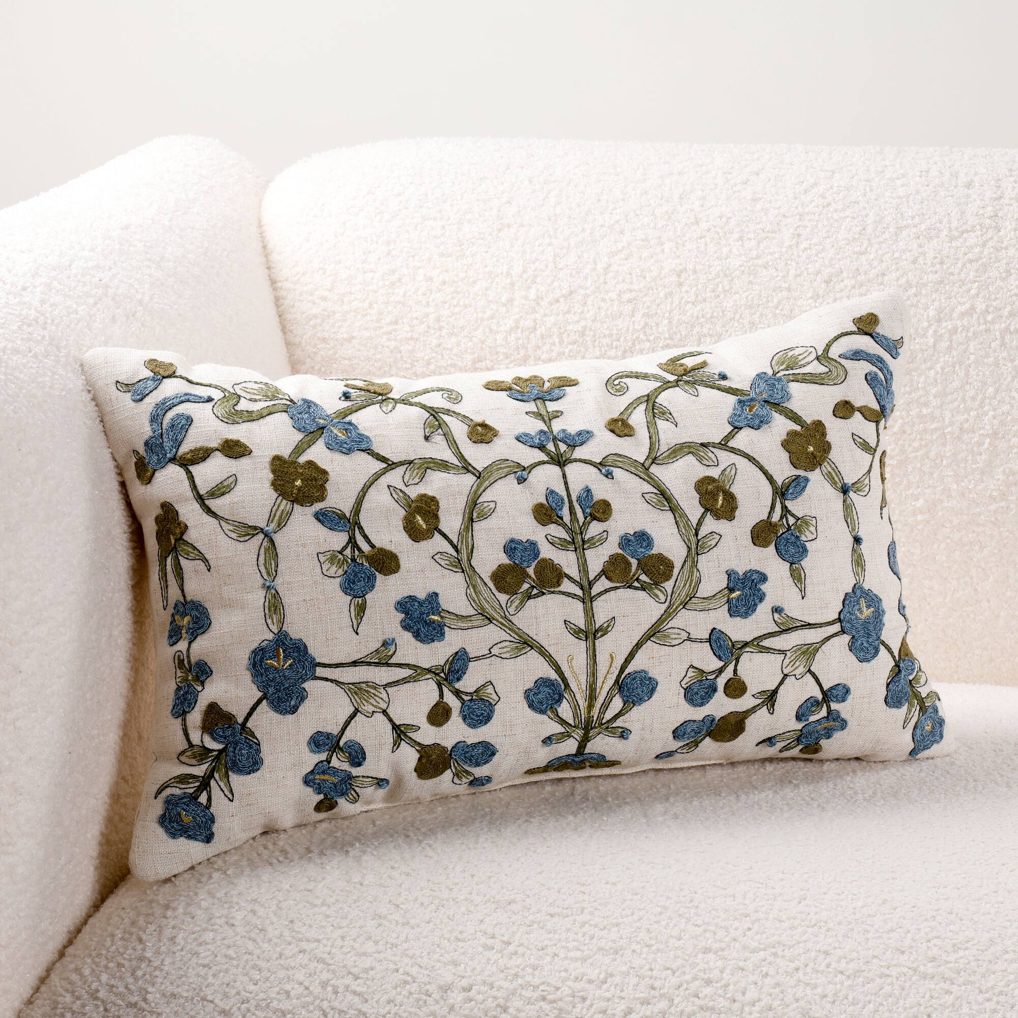 12" x 20" Floral Embroidery Lumbar Pillow by Ashland®